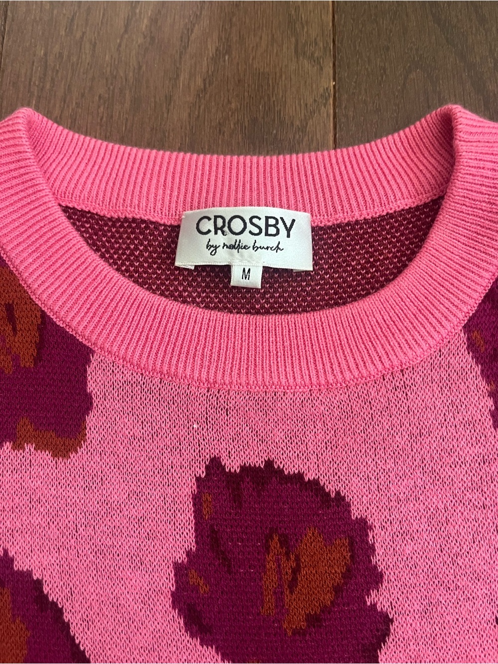 CROSBY by Mollie Burch Bright Pink Floral Jacquard Crewneck Sweater - Picture 3 of 7